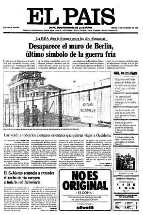 Portada del diario El País de 10/11/1989