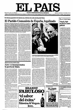 Portada de El País 10/04/1977