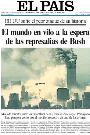 Portada del diario El País de 12/09/2001