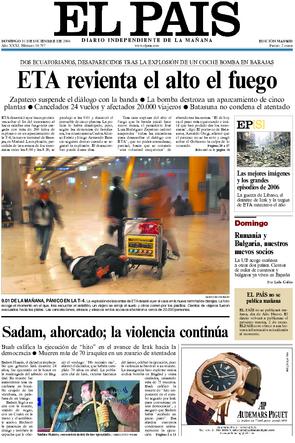 Portada de El País 31/12/2006