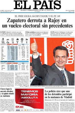 Portada del diario El País de 15/03/2004